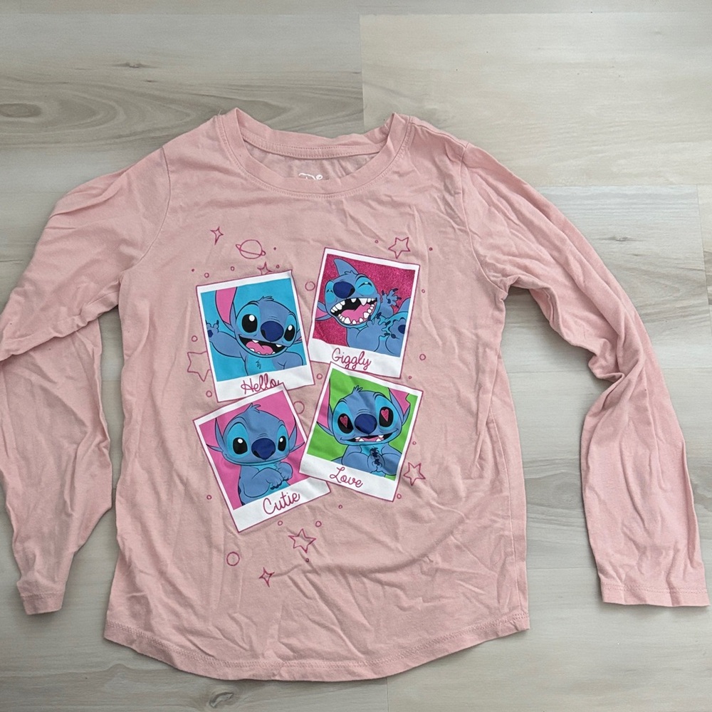 Disney Stitch Pink Long Sleeve Kids Shirt Girls Size 8